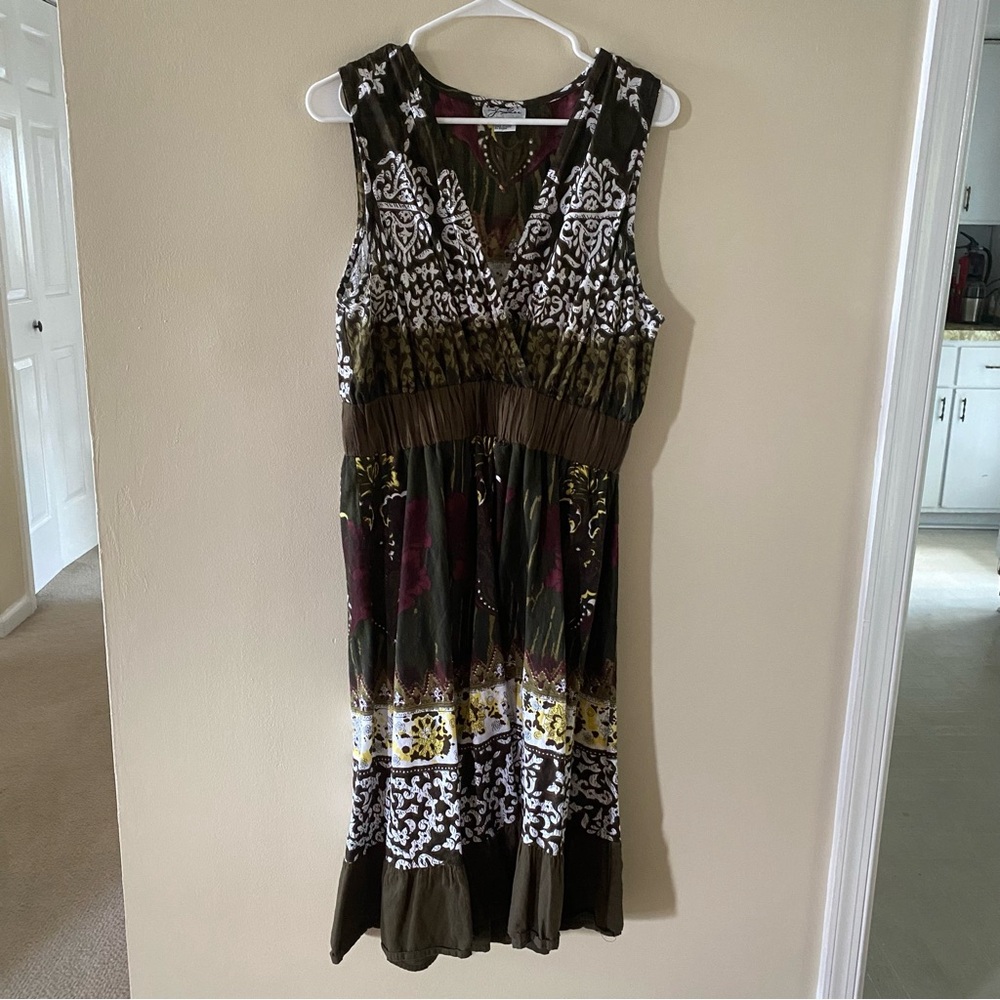 Vintage Sleeveless Women's Size 1X J Glee Dress 100% Cotton Made in India Brown